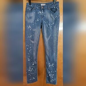 Op Jeans Denim Acid Washed Spattered Spots Womens 7 *